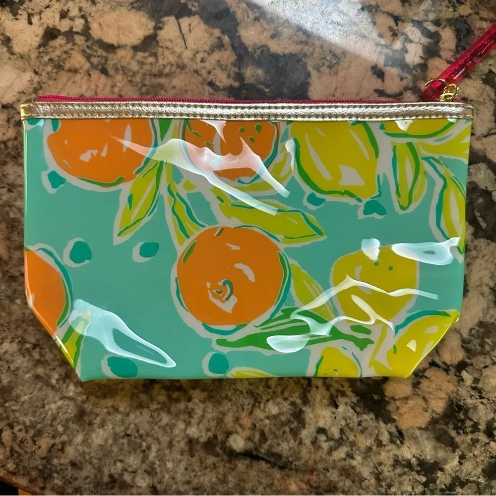 Lilly Pulitzer Teal and Yellow Floral Cosmetic Bag